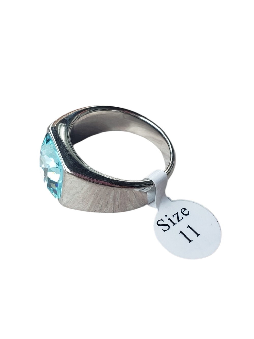 New Stainless Steel Ring With Light Blue Cubic Zirconia - Size 11 - Picture 2 of 4
